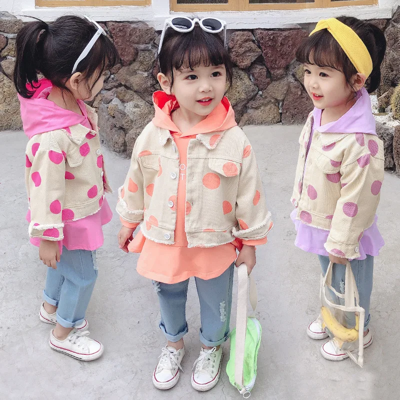 

2020 Spring Korean-style Dotted Cardigan ai xin mao Bucket Skirt Three-piece Set Children Set Baby Set