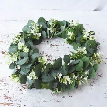 

Green Leaves Eucalyptus Wreath Festival Celebration Front Door Wall Fireplace Laurel Eucalyptus Hanger Home Relaxed Decoration