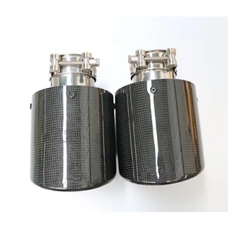 1X 114MM Outlet Glossy Carbon Fiber exhaust tip 304 Stainless Steel Universal Muffler tips exhaust pipe