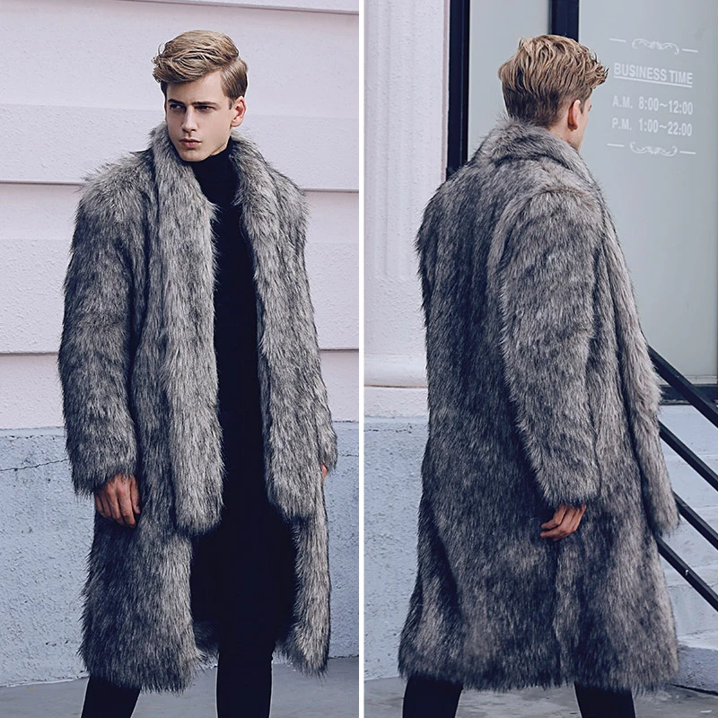 Бесплатная доставка новинка 2017 модная мужская шуба с большим меховым воротником
