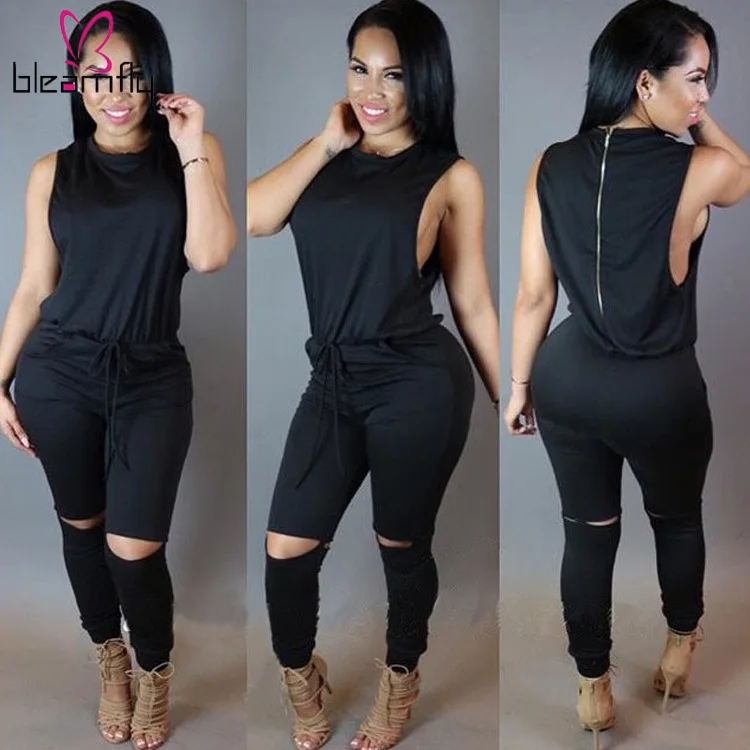 

Women O-neck High Waist Sleeveless Drawstring Hollow Out Bodycon Jumpsuit Female Sexy Club Party Slim Rompers Casual Playsuits