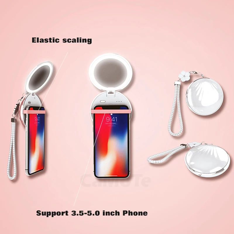  Foldable Sea Shell Design Portable Mini Makeup Mirror Beauty Selfie Light Selfie Clip Flash Fill Li