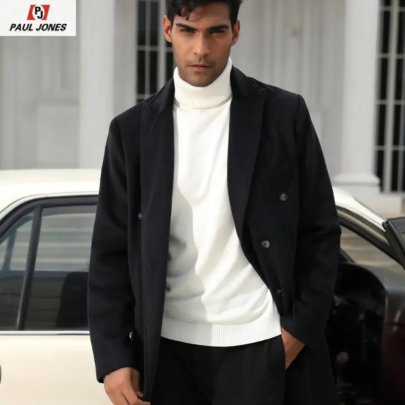 Mens Winter Wool Trench Coat Fleece Blend Stylish Single Breasted Warm Peacoat