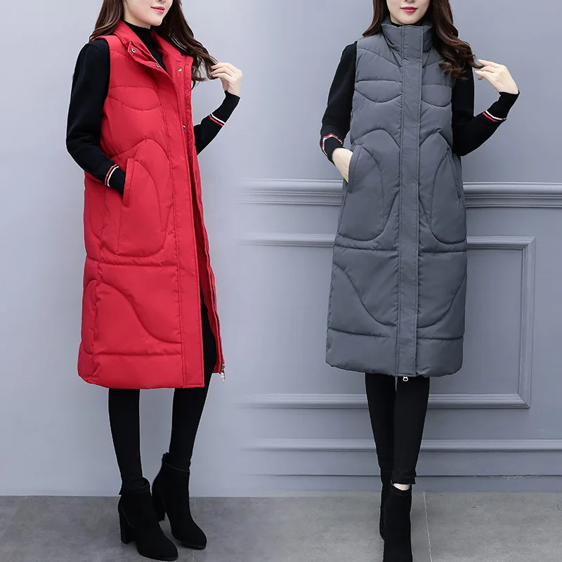 

Autumn And Winter Thick Trend Sleeveless New Style Fashion Women's Cotton Vest Women's Mid-length Warm Vest Tops