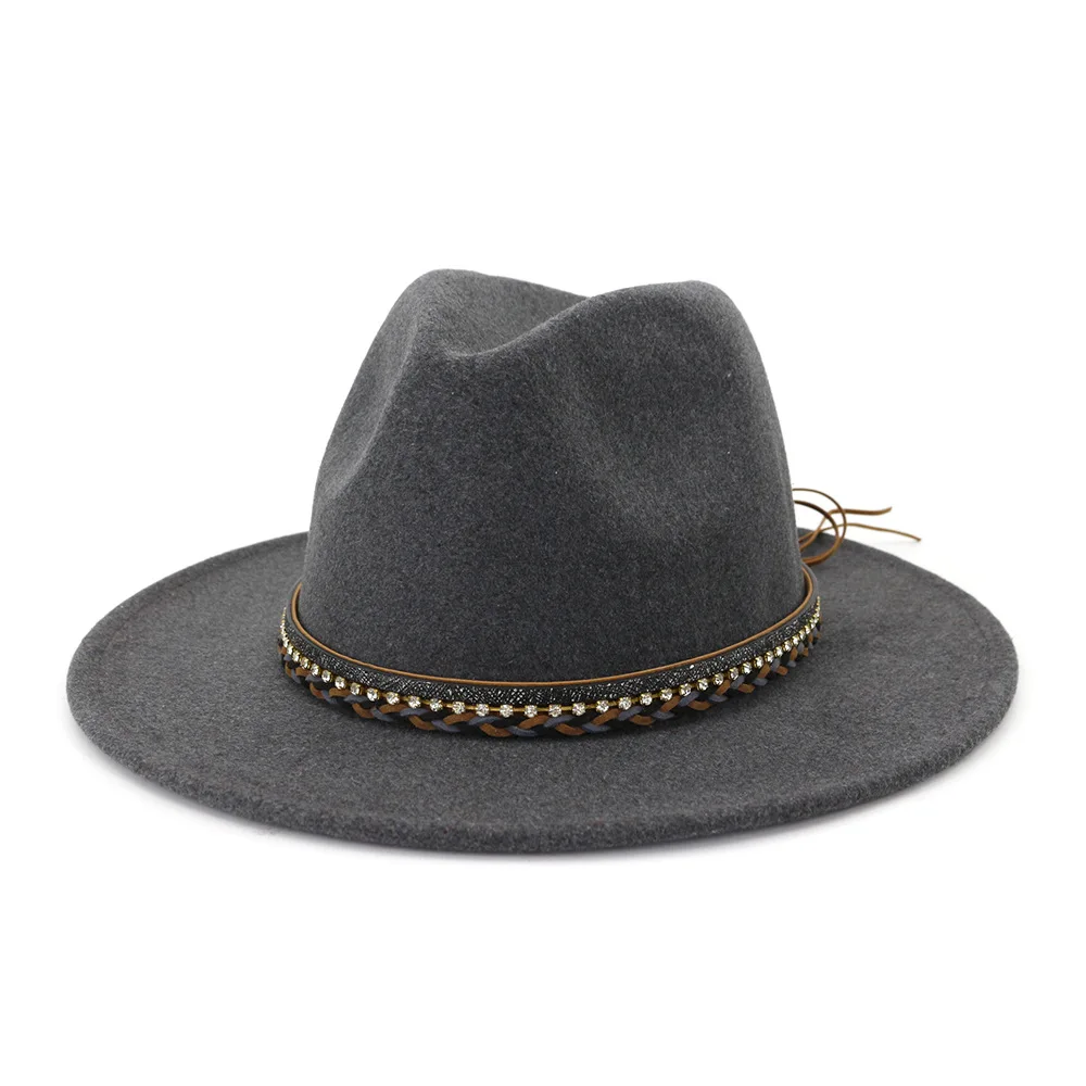 Женская шерстяная фетровая Осенняя шляпа Панама шляпа с широкими полями с поясом мужская шляпа-Панама Bob chapeau Sombreros AD0802