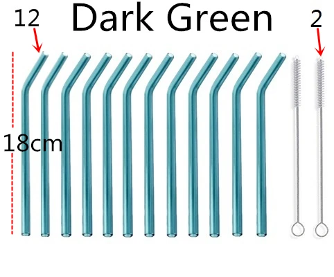 12 dark green 2brush 1 2 шт синие согнутые Соломинки+ 2 шт Чистящая Щетка прозрачный согнутый 18 см "х 8 мм-идеальная многоразовая соломинка для смузи, чая, сока - Цвет: 12 dark green 2brush