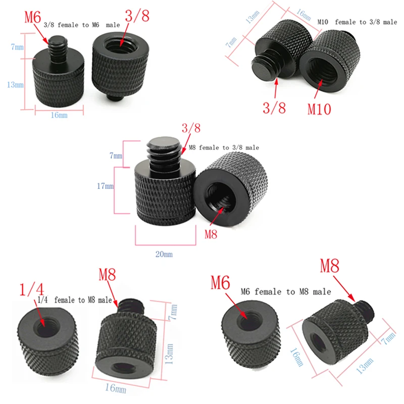 

10pcs 1/4 or 3/8 to M6 M8 M10 Male to Female Screw Mount Adapter Tripod Plate Screw for SLR camera photography accessories