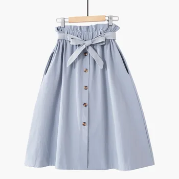 

Women Vintage Pleated Skirts Fashion Summer Korean Casual A Line High Waist Midi Big Swing Rockabilly School Skirt with Belt