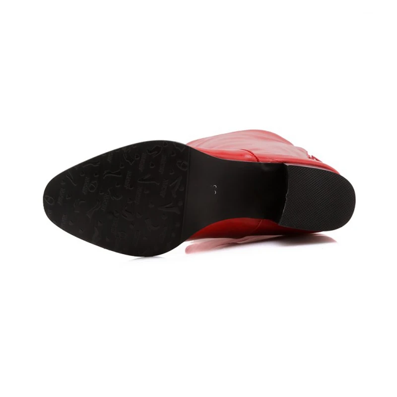 ORCHA LISA/женские сапоги до колена; сапоги для верховой езды из лакированной кожи на высоком квадратном каблуке; сапоги на молнии; цвет черный, красный, бежевый; большие размеры 46, 45