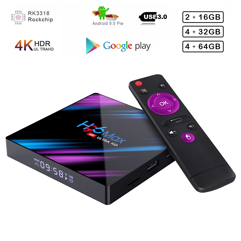 Android Tv box Google Play H96 MAX Rockchip 4G 16GB 32GB 64GB Android 9,0 tv-box WiFi Bluetooth 4,0 4K 3D Youtube телеприставка