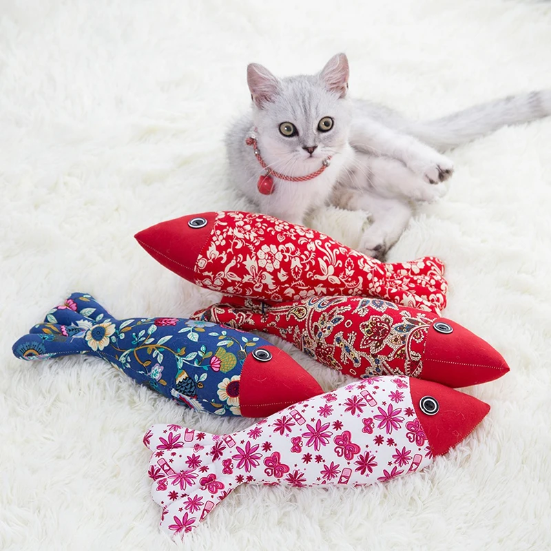 

Toy Cat Mint Fish Stuffed Sound Fish Interactive Squeaky Fish lush Pet Cat Cotton Linen Sleeping Toy Cat Mint Catnip Toys