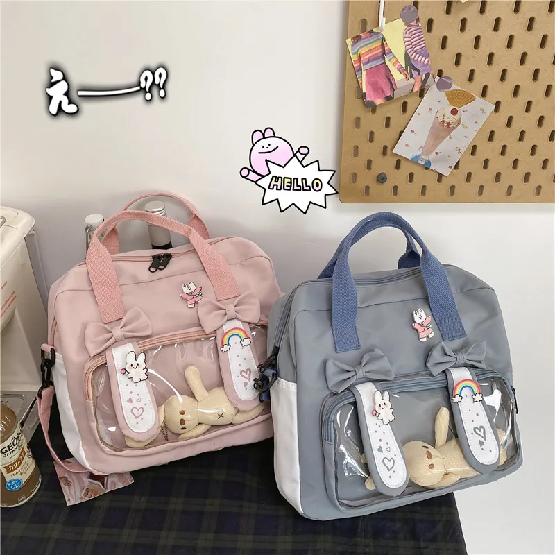 Cute Rabbit Ears Shoulder Bag Kawaii Girls Pink Backpack Bunny Ita Bag Backpack Bag with PVC Transprent Pocket Clear Itabag 2 H4cc9107cf91b45c0b2e4c88f766a8845r