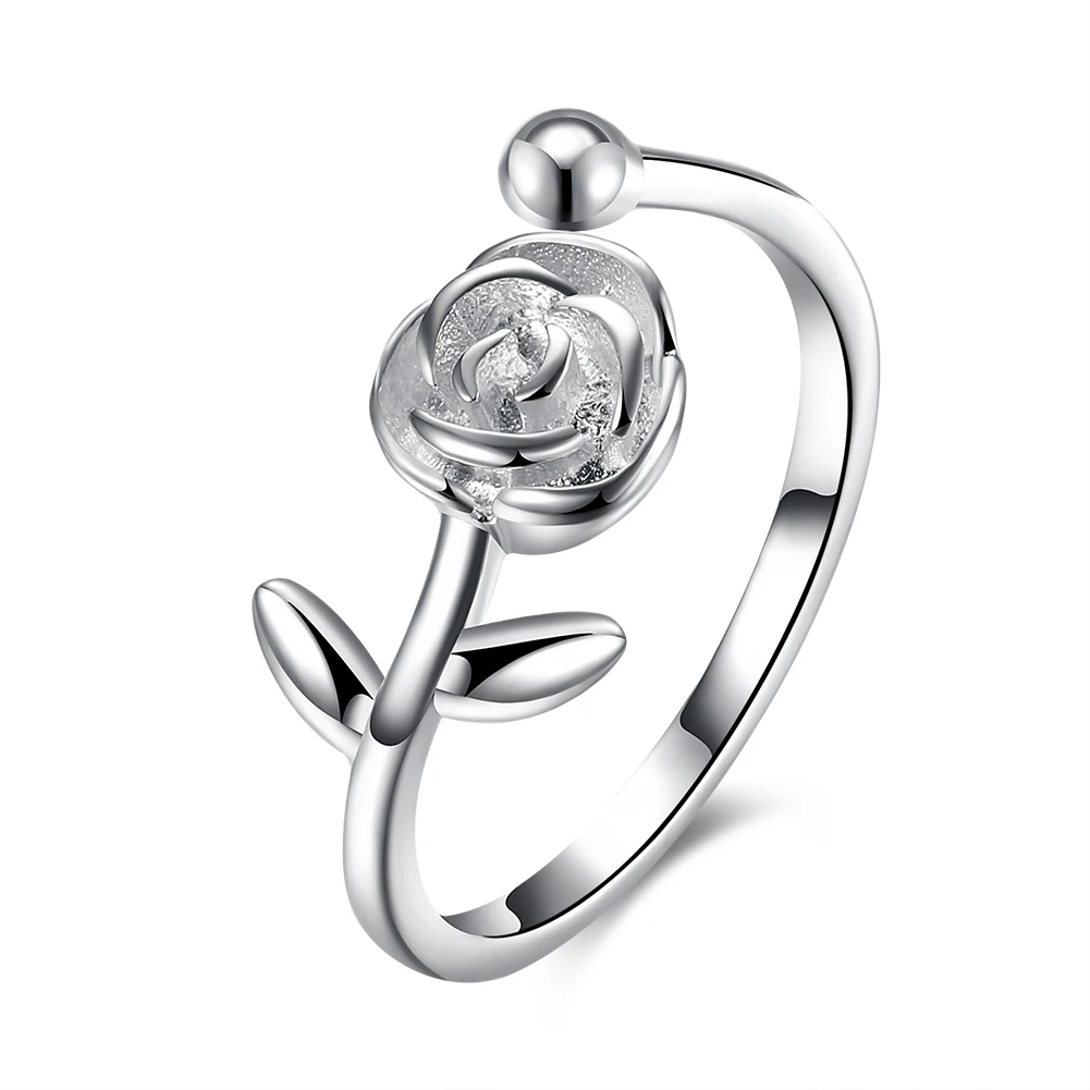 SILVERHOO 925 Sterling Silver Rings For Women Minimalist Rose Flower Open Adjustable Finger Ring Wedding Engagement Jewelry
