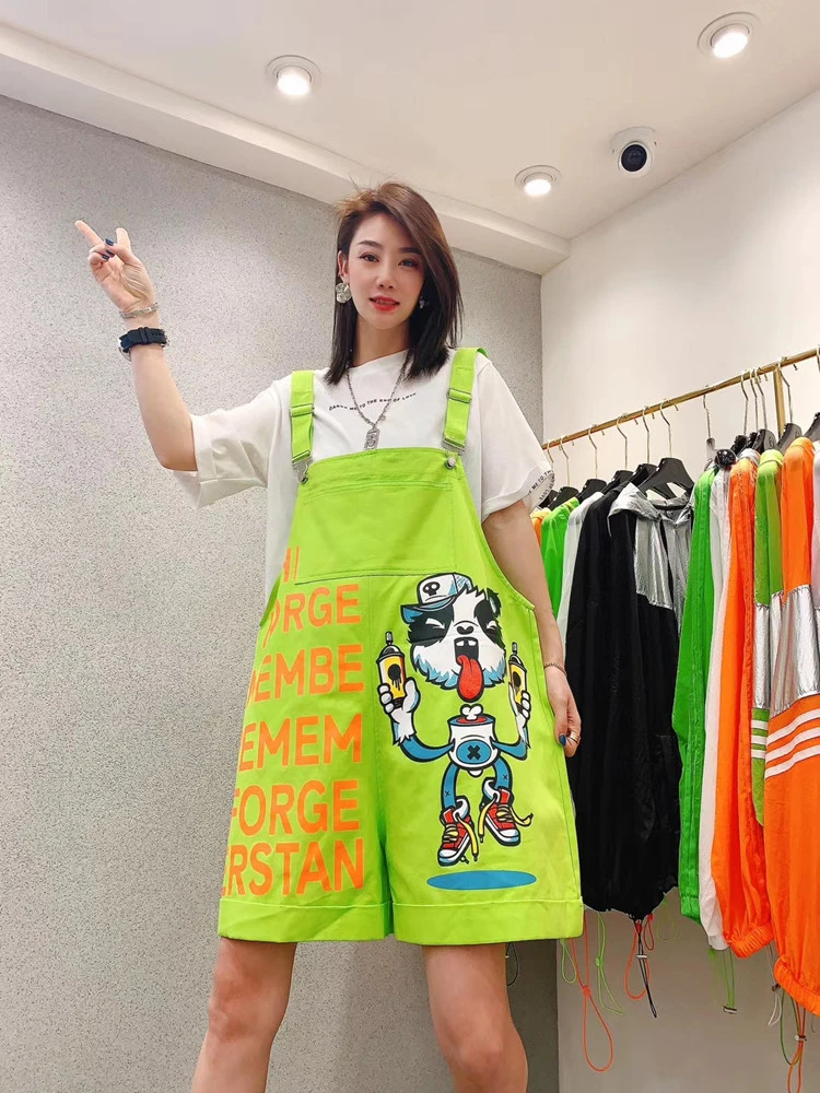 Summer shorts women new cartoon print hotpants oversized loose hip hop streetwear cotton short overalls letter booty shorts lady shorts