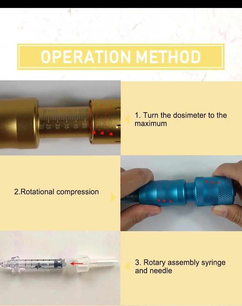 Ручка с гиалуроновой кислотой высокого давления, Высокоплотный Металл для подтягивания губ против морщин, пистолет с гиалуроном, распылитель для инъекций губ, ручка 0,3 мл