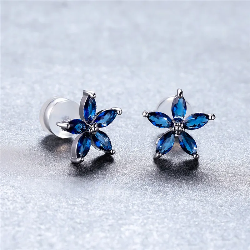 Blue Crystal Zircon Cute Star Small Stud Earrings Creative Pentagram Stone Earrings For Women Wedding Jewelry Girl Birthday Gift