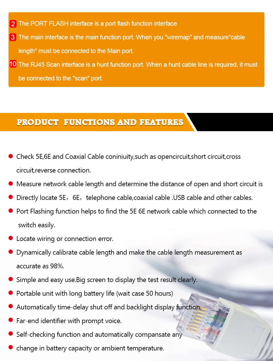 Unique Network monitoring cable tester LCD NF-308 Wire Fault Locator LAN Network Coacial BNC USB RJ45  RJ11 red color NF_308 line toner tracer