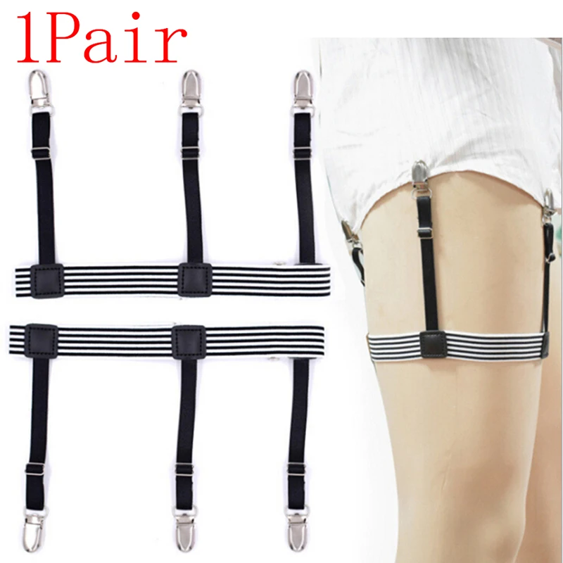 2Pcs/pair Black Men Shirt Stays Belt with Non-slip Locking Clips Keep Shirt Tucked Leg Thigh Suspender Garters Strap