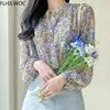 2021 Spring Prairie Chic Tops Blusas Girl Next Door Fashion Style Women Floral Print Chiffon Single Breasted Button Shirts 3
