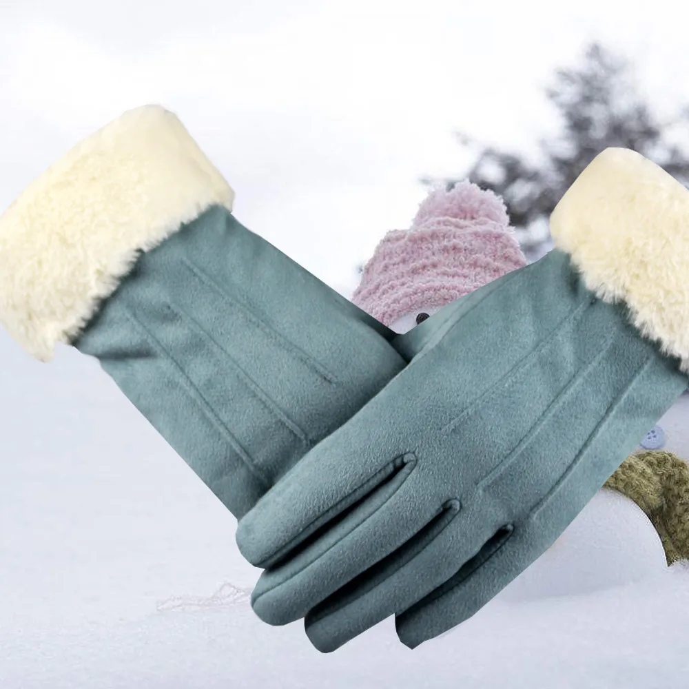 Перчатки из искусственного меха, бархатные зимние женские теплые перчатки, одноцветные перчатки на весь палец, женские перчатки, элегантная женская одежда для улицы