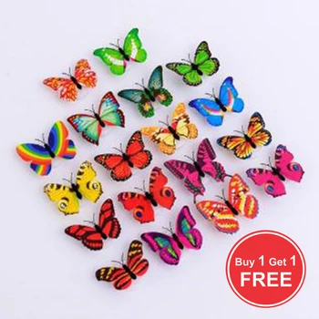 

Buy 1 get 1 free Colorful LED Butterfly Night Light 3D Stereo Simulation Butterfly Wall Stickers Wall Decoration LED Night Light
