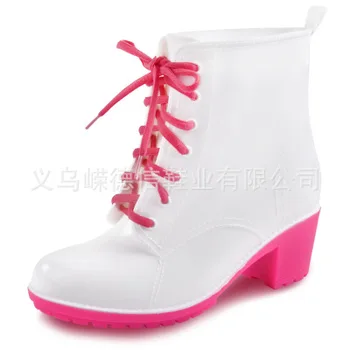 

2019 New rain boots low tube high heel non-slip rain boots fashion jelly color shoes wholesale water boots