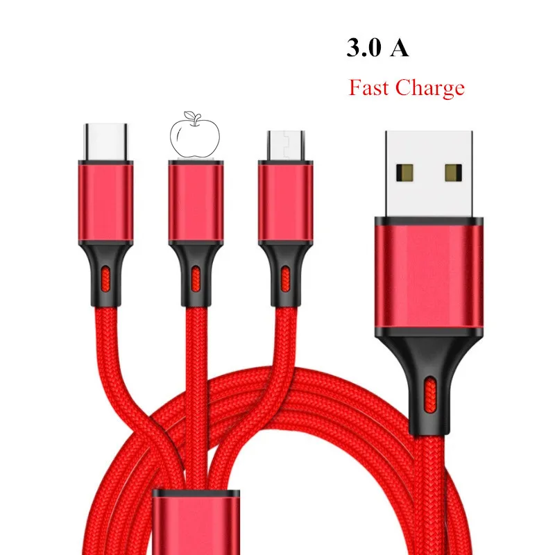 

3 in 1 USB Cable for iPhone XS X 8 7 6 3.0A Type C Charger Cable for Samsung S9 Xiaomi LG Micro USB Fast Charge Cord 1.25m
