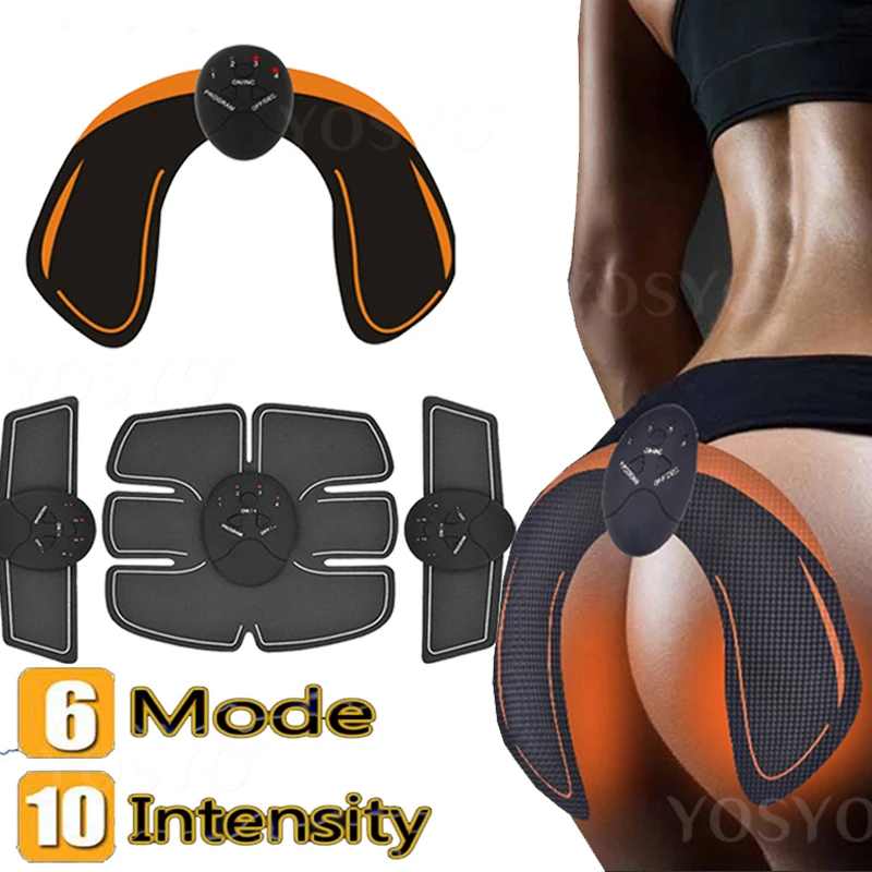 YOSYO 6 PACK EMS Smart Muscle Stimulator Abdominal Trainer Pad + EMS Hip Trainer Buttocks Butt Lift