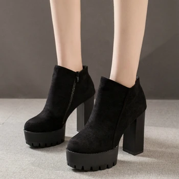 2020 New Womens Side Zipper Ankle Boots Comfortable Platform Buckle Women Platform Thick High Heel 12Cm Ladies Boot tanie i dobre opinie stan shark CN(Origin) Sewing Solid 35-39 Hoof Heels Basic Round Toe Spring Autumn Rubber Super High (8cm-up) 3-5cm Fits true to size take your normal size