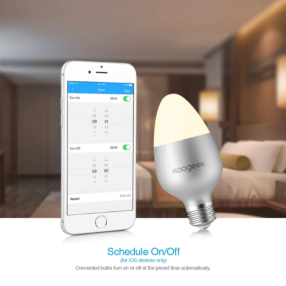 Koogeek 8W WiFi умный светильник лампочка для Apple HomeKit E26 СИД 16 миллионов Цвета лампа