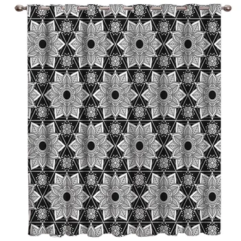 

Black And White Mandala Pattern Window Treatments Curtains Valance Room Curtains Large Window Window Blinds Blackout Outdoor