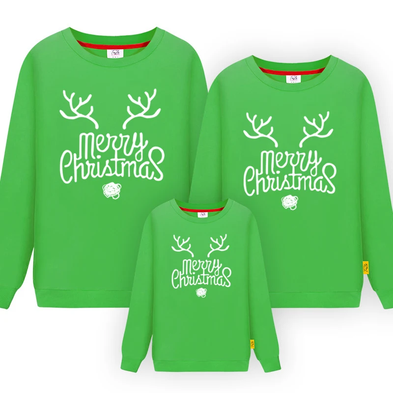Модная одежда с длинными рукавами для родителей и детей осенняя толстовка с капюшоном, Рождественская Толстовка, разноцветный свитер с круглым вырезом Вечерние Семейные Топы S-XXXL - Цвет: Зеленый