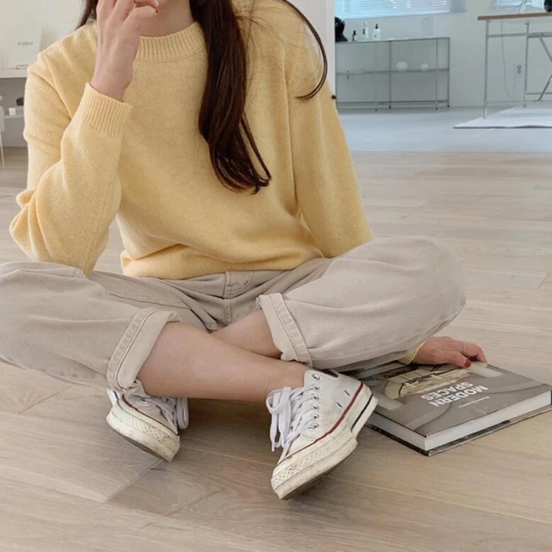 

New 2020 Autumn Winter Women's Sweaters Warm Pullovers Minimalist Korean Oversize Vintage Solid Lady Jumpers CL697
