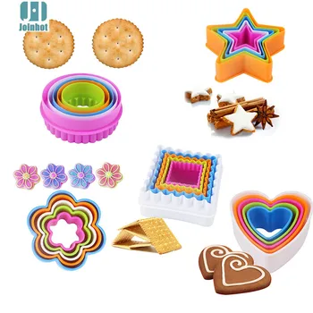 

DIY Baking Fondant Cake Mould 5 Pieces Love Plum Five-pointed Star Double-Sided Circle Square Cookie Cutter