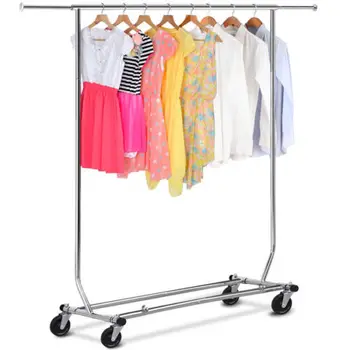 

Single Rod Clothing Garment Rack,Adjustable Rolling Steel Extendable Hanger Drying Organizer With Wheels