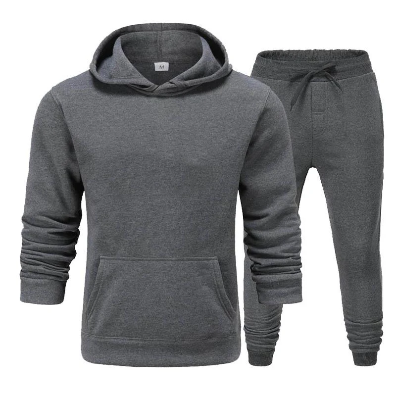 

2020 Hot Sale Couple Hoodie Set Autumn and Winter Fashion Men's Sports Casual Pure Color Hoodie + Pants Sportswear Set