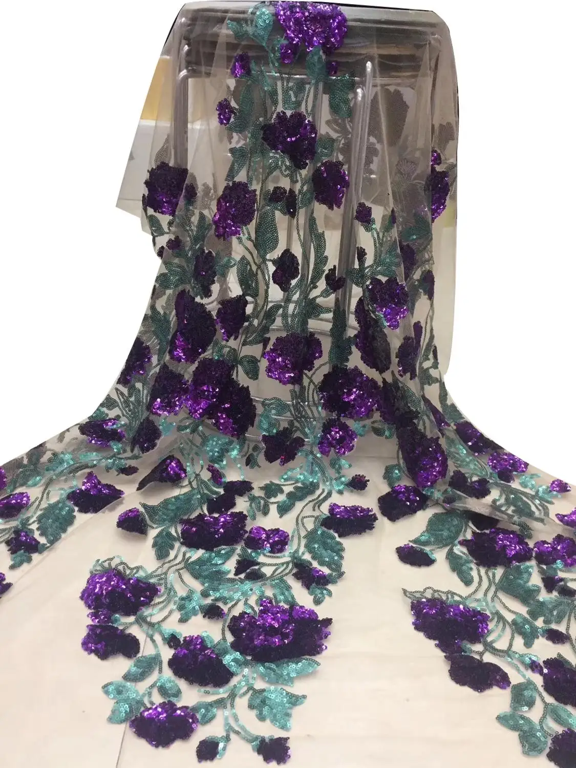1 ярд вышивка блестки французский Тюль Кружево Нигерия лучшее качество Чистая кружево горячая Распродажа модный швейный материал для свадебного платья - Цвет: Purple