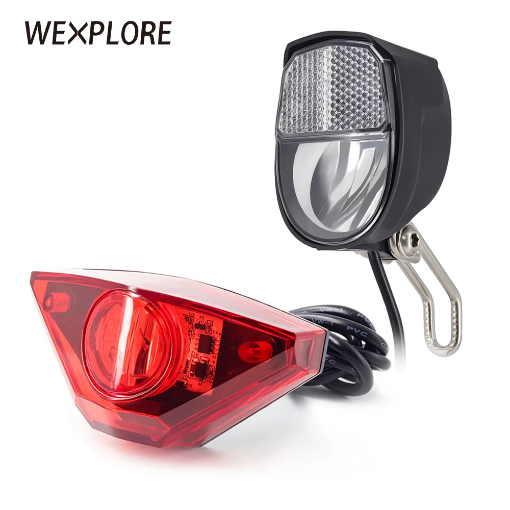 

WEXPLORE Electric Bike light Bafang E-bike Headlight And Tail Lights Set Input 24V 36V 48V Led Lamp E-Bicycle Lights Set
