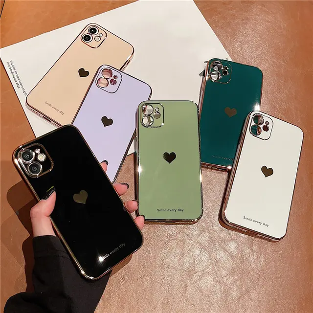 Fashion Electroplated Love Heart Phone Case For iPhone 13 12 11 Pro Max XR XS X 7 8 Plus 11 12Pro Soft Silicone Shockproof Cover 1