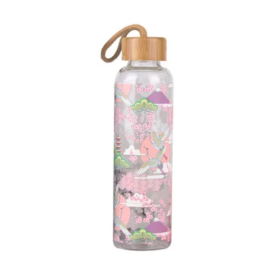 YJ. SHYU 550 мл портативная стеклянная бутылка для воды с бамбуковой крышкой с веревкой графин для дуршлага чай Японский мой питьевой стекло es Car - Цвет: Фиолетовый