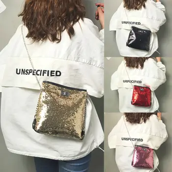

US Female PU leather regular handbag Mermaid glitter bucket bag Shoulder Crossbody Handbag Hot