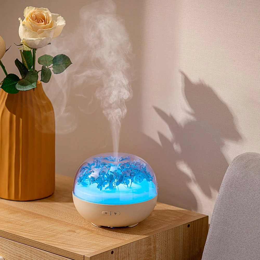 Diffusore di oli essenziali per aromi da 180 ml, umidificatore per aria con fiori eterni, aromaterapia, umidificatore silenzioso con lampada notturna a LED colorata_voghion.com