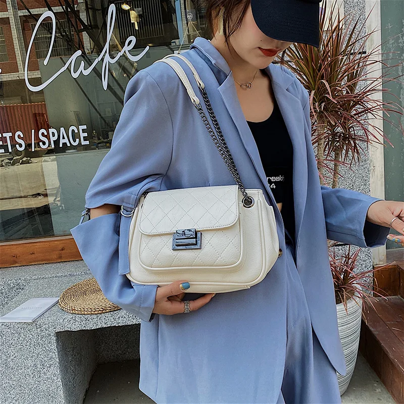 Casual Green Chain Shoulder Bags for Women Fashion Designer Luxury Brand Purses and Handbags PU Leather Small Cross Body Bag