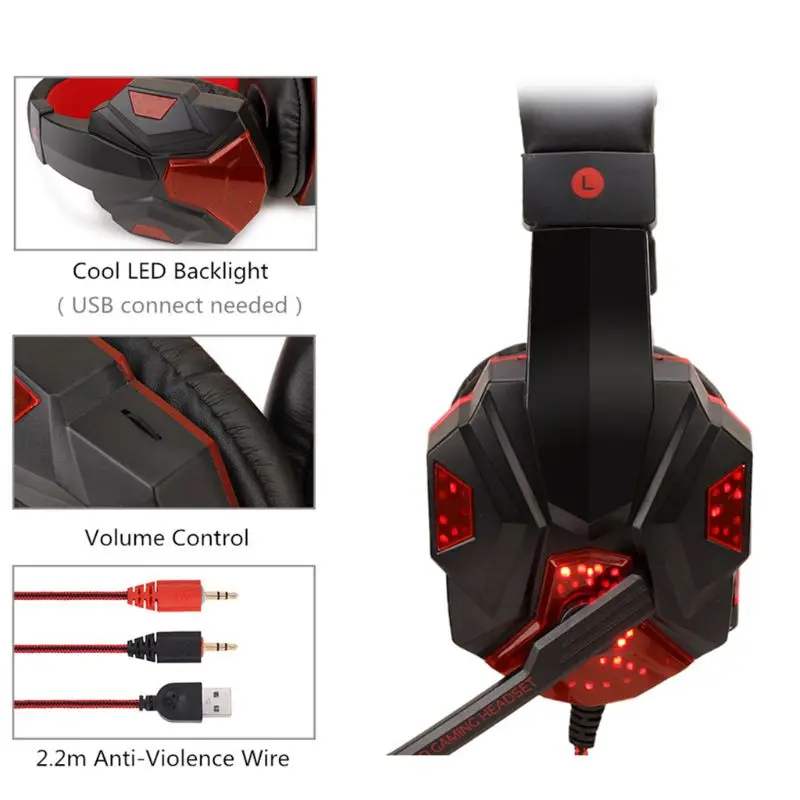 Professional Led Light Gaming Headphones for Computer PS4 Adjustable Bass Stereo PC Gamer Over Ear Wired Headset With Mi