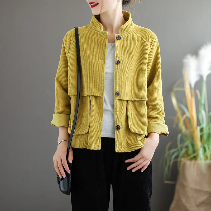 Max LuLu модные роскошные осенние корейские стильные женские панк уличные женские вельветовые жакеты оверсайз повседневные женские пальто с карманами - Цвет: Цвет: желтый