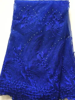 

Royal 2020 African Net Lace Fabric Embroidered French Tulle with beads For Sewing Nigerian Wedding Women Dress Fabrics SLL3285