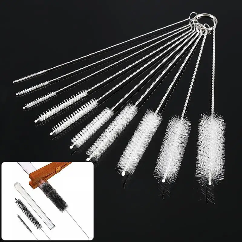 Juego de cepillos de limpieza de nailon, Kit de cerdas limpiadoras de paja, botella y tubo de prueba, limpieza de tubos de ensayo Brus, tubos de laboratorio, 10 Uds.
