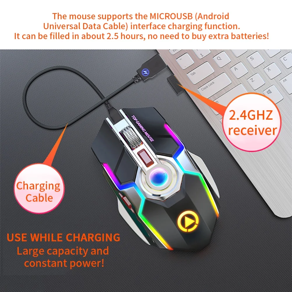 А5 эргономичная беспроводная RGB с подсветкой 7 кнопок 1600DPI игровая мышь для ПК