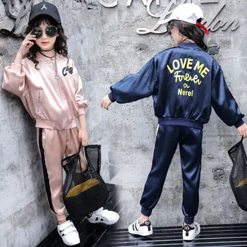 

2019 Fashion Girls 2 Piece Set Zipper Coat +Pant Autumn Children's Sports Suits Kids Girls Clothing Sets Tracksuit Kids