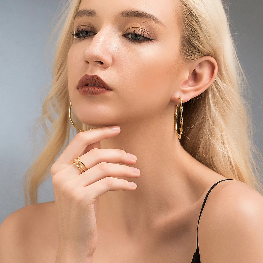 SUPERWEAR большие серьги кольца для женщин желтое золото цвет кости бамбук большая